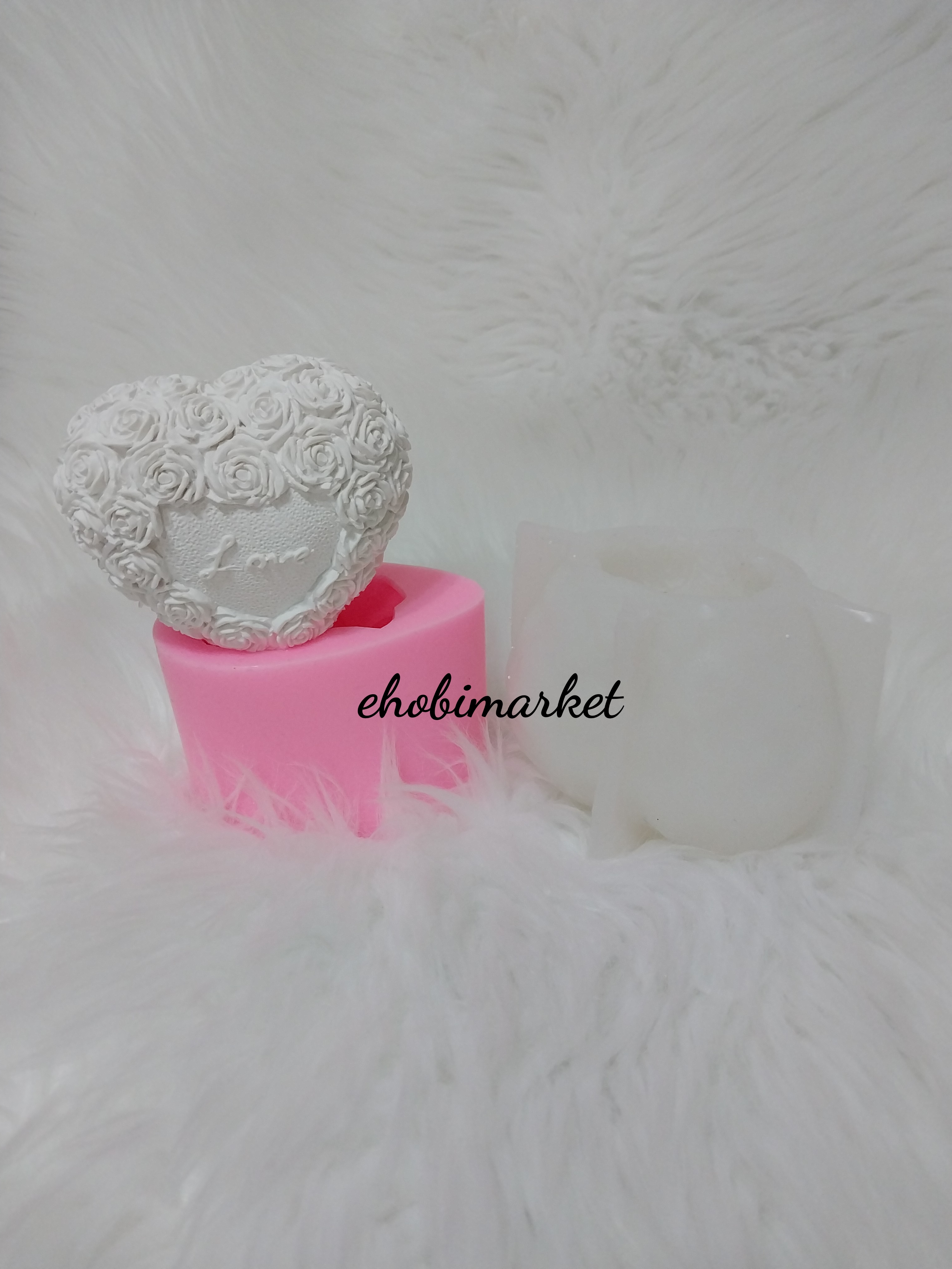 Love yazili güllü kalp silikon kalip