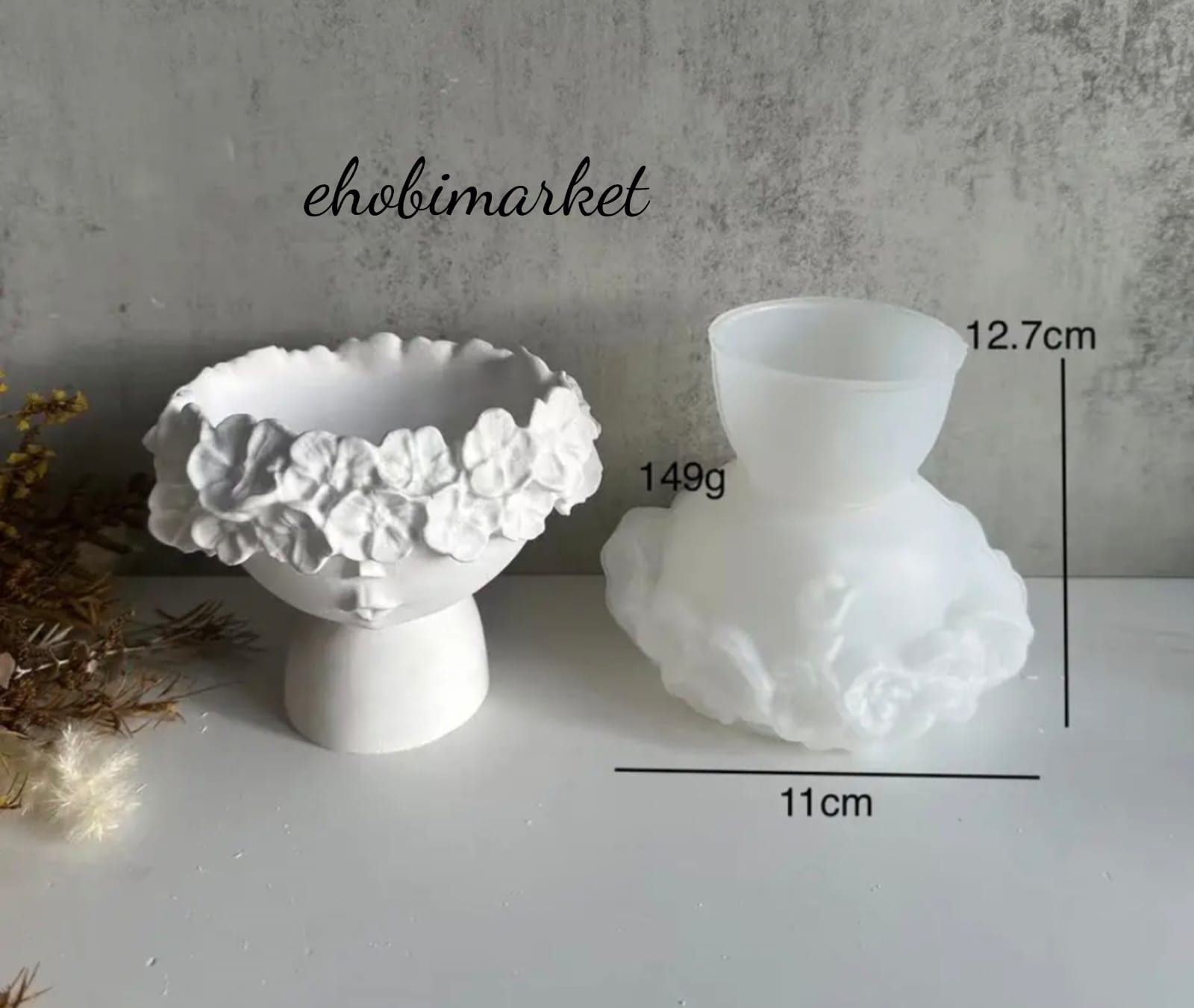 Çiçek baskılı kız saksı silikon kalıp 2