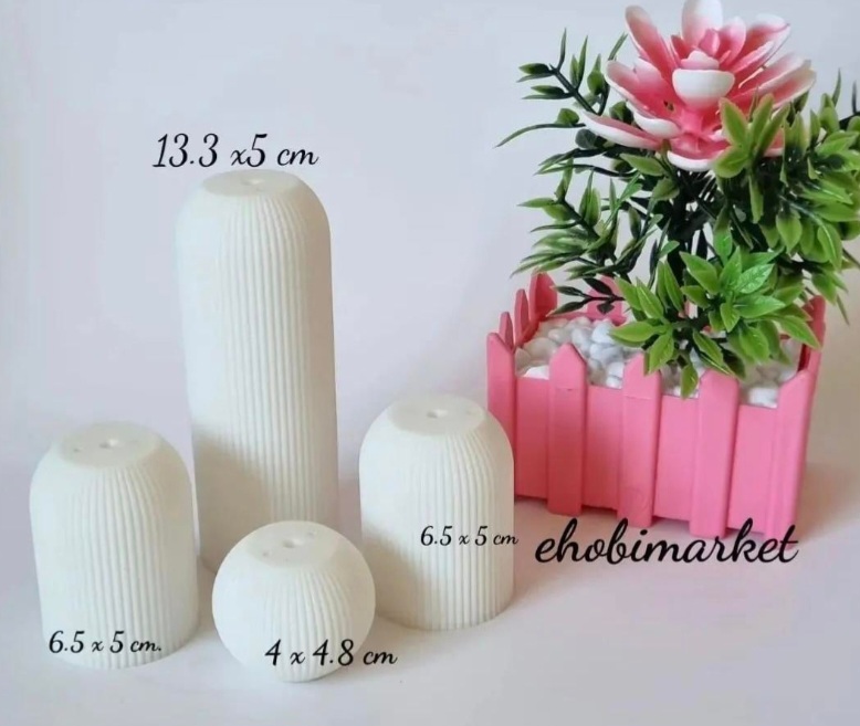 Cizgili 4lü sütun şamdan mum silikon kalıp